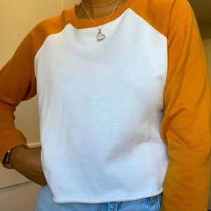 Forever 21 Cropped Long-Sleeve Top, Orange and White, Large